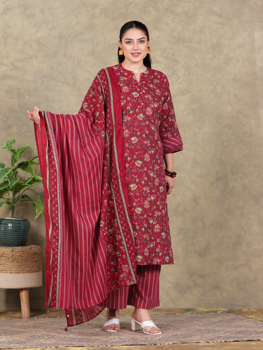 Cotton Voile Border print Red Dupatta