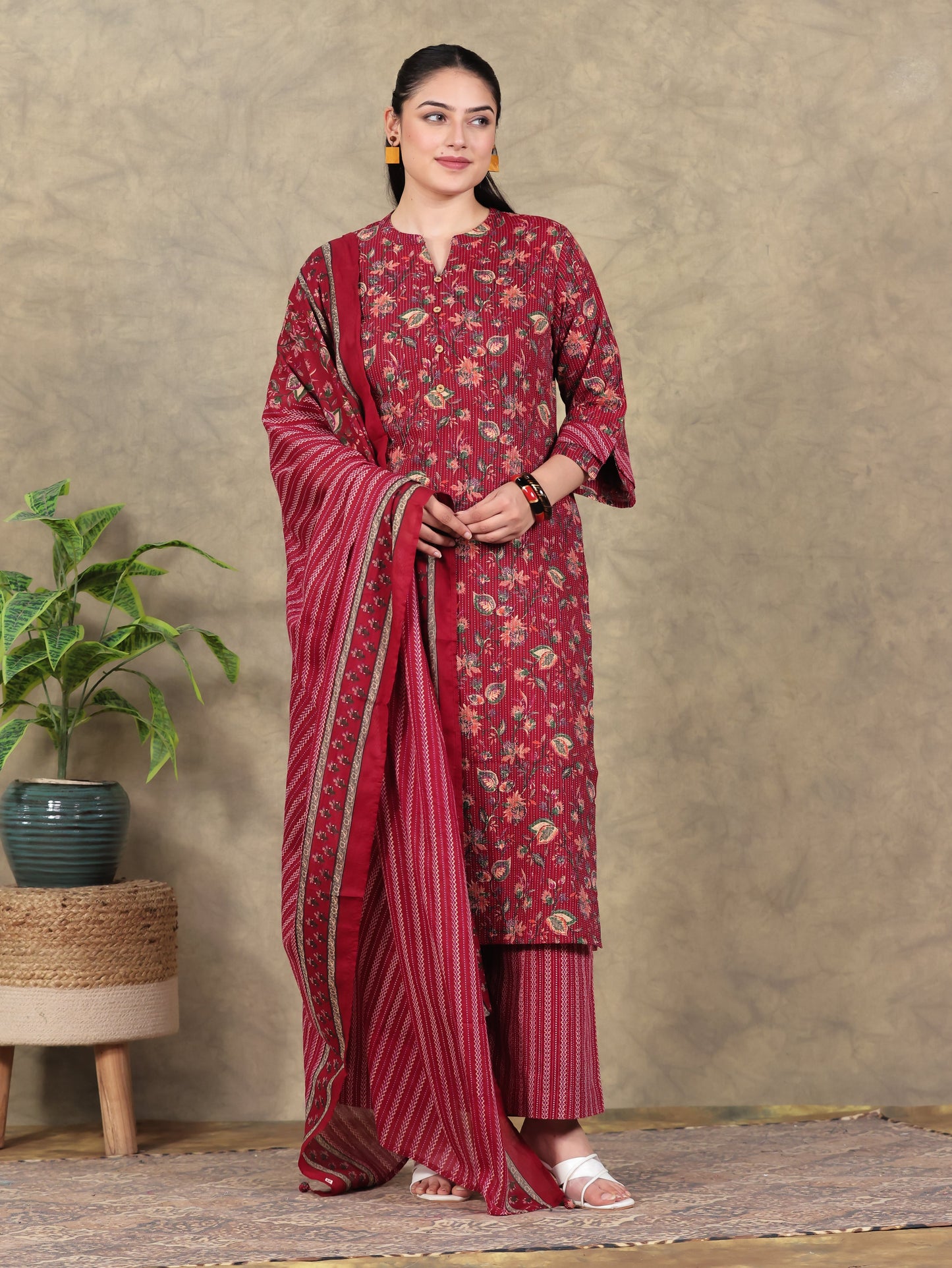 Cotton Voile Border print Red Dupatta