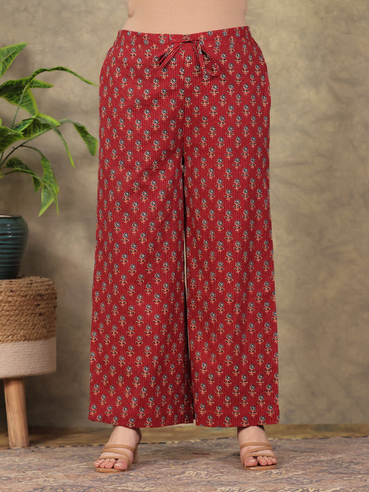 Kantha Cotton Butti Rust Palazzo