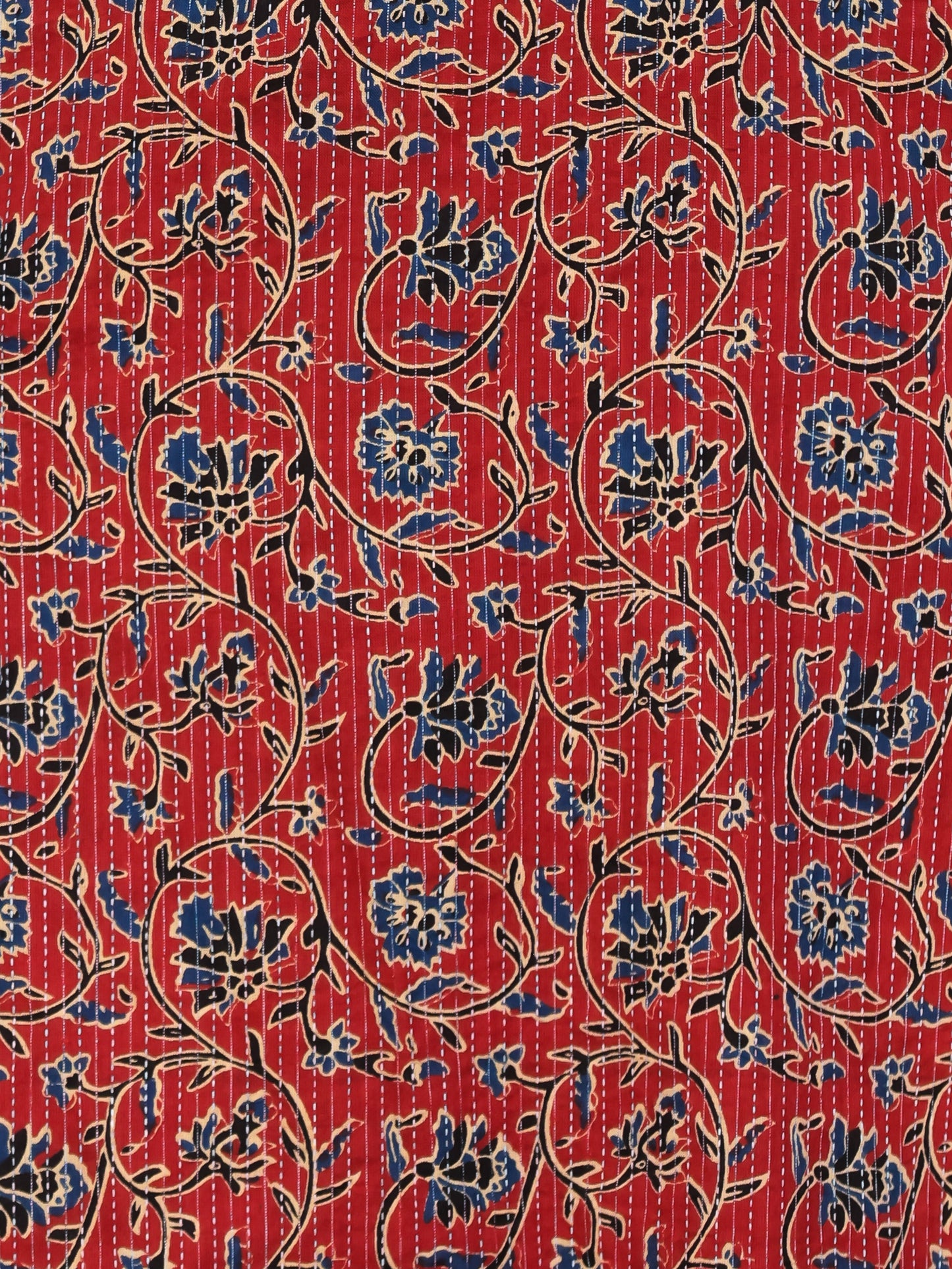 Embroidered Kantha Cotton Floral Straight Rust Kurta