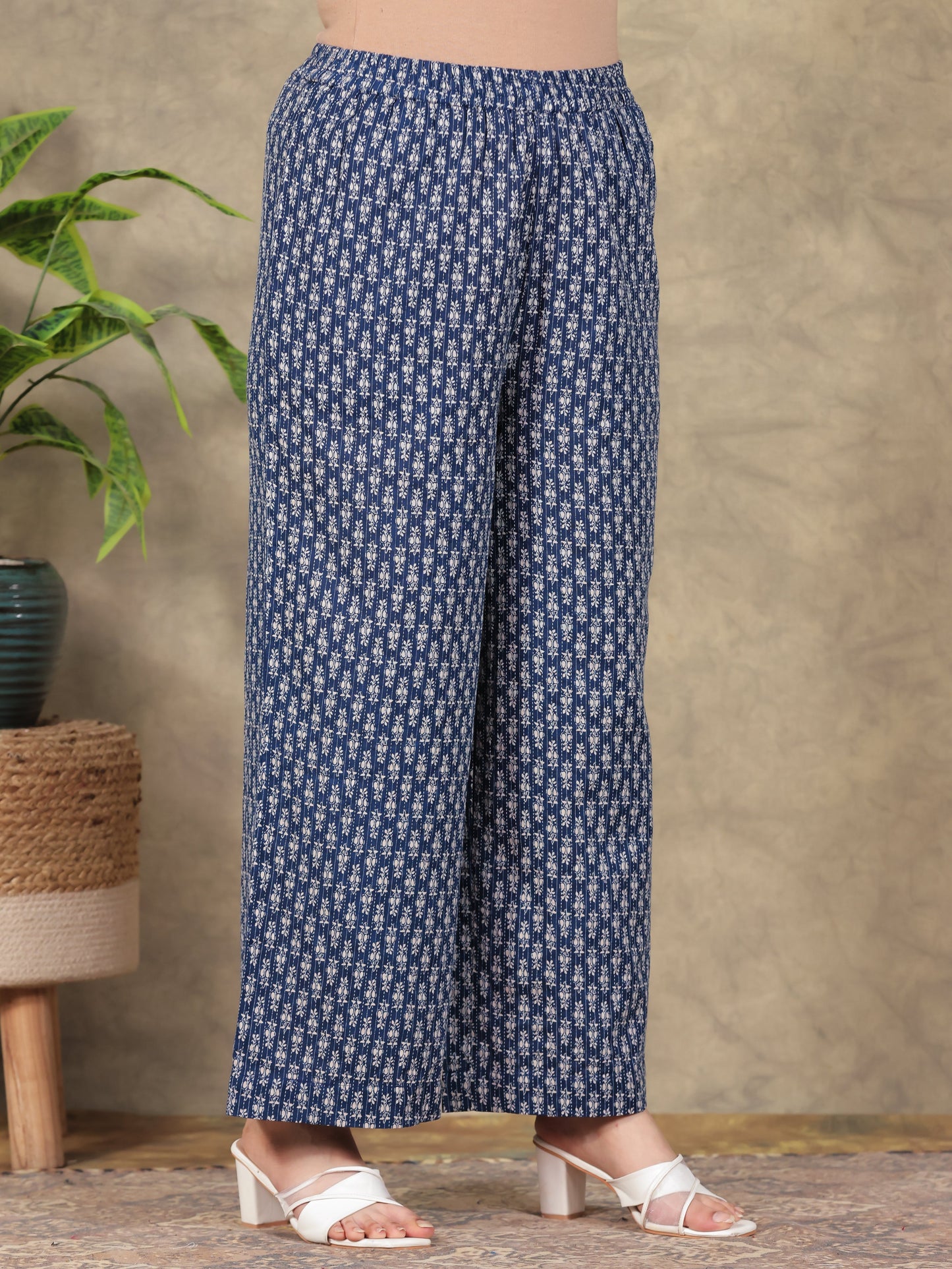 Kantha Cotton Butti Blue Palazzo