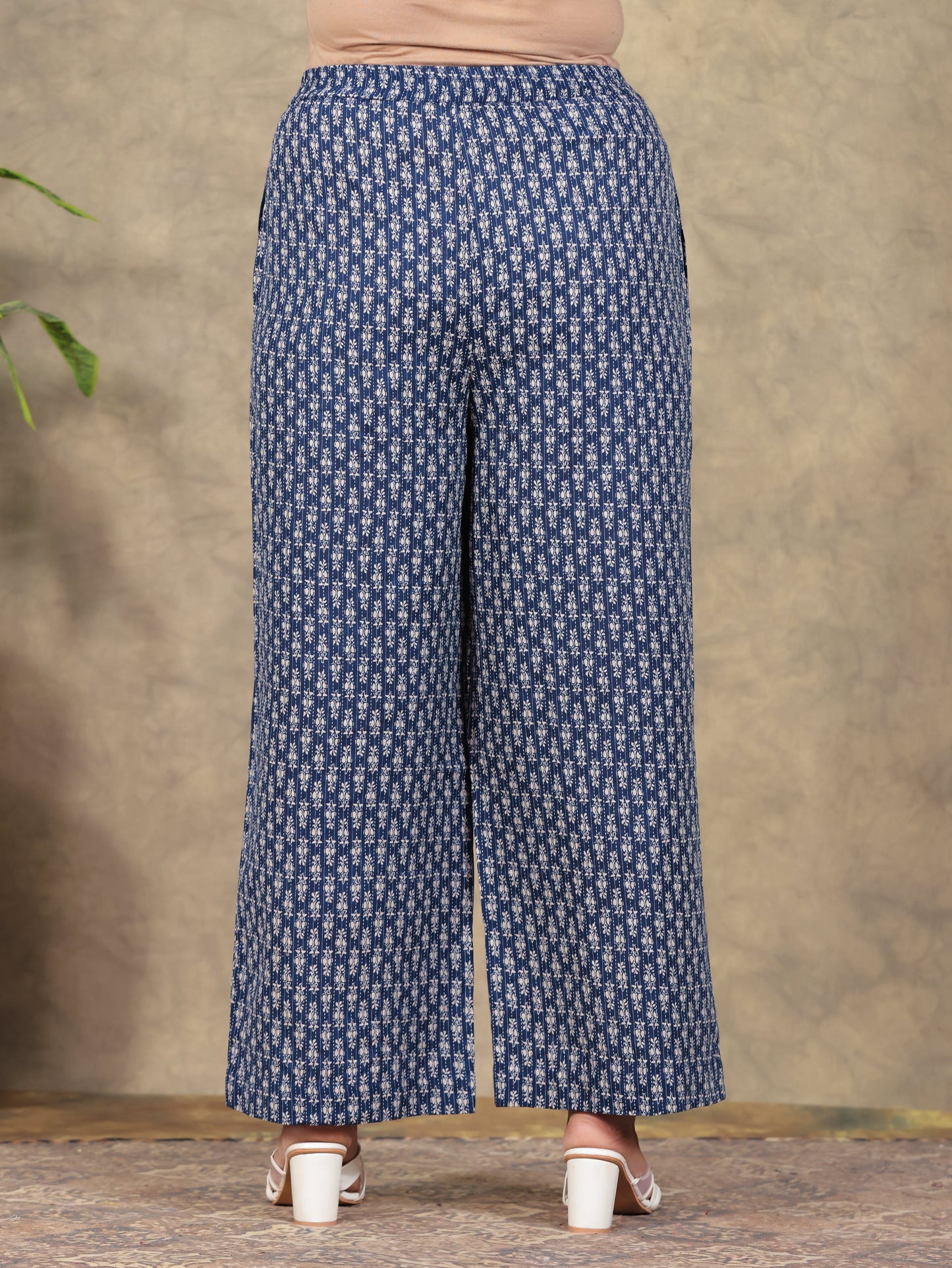 Kantha Cotton Butti Blue Palazzo