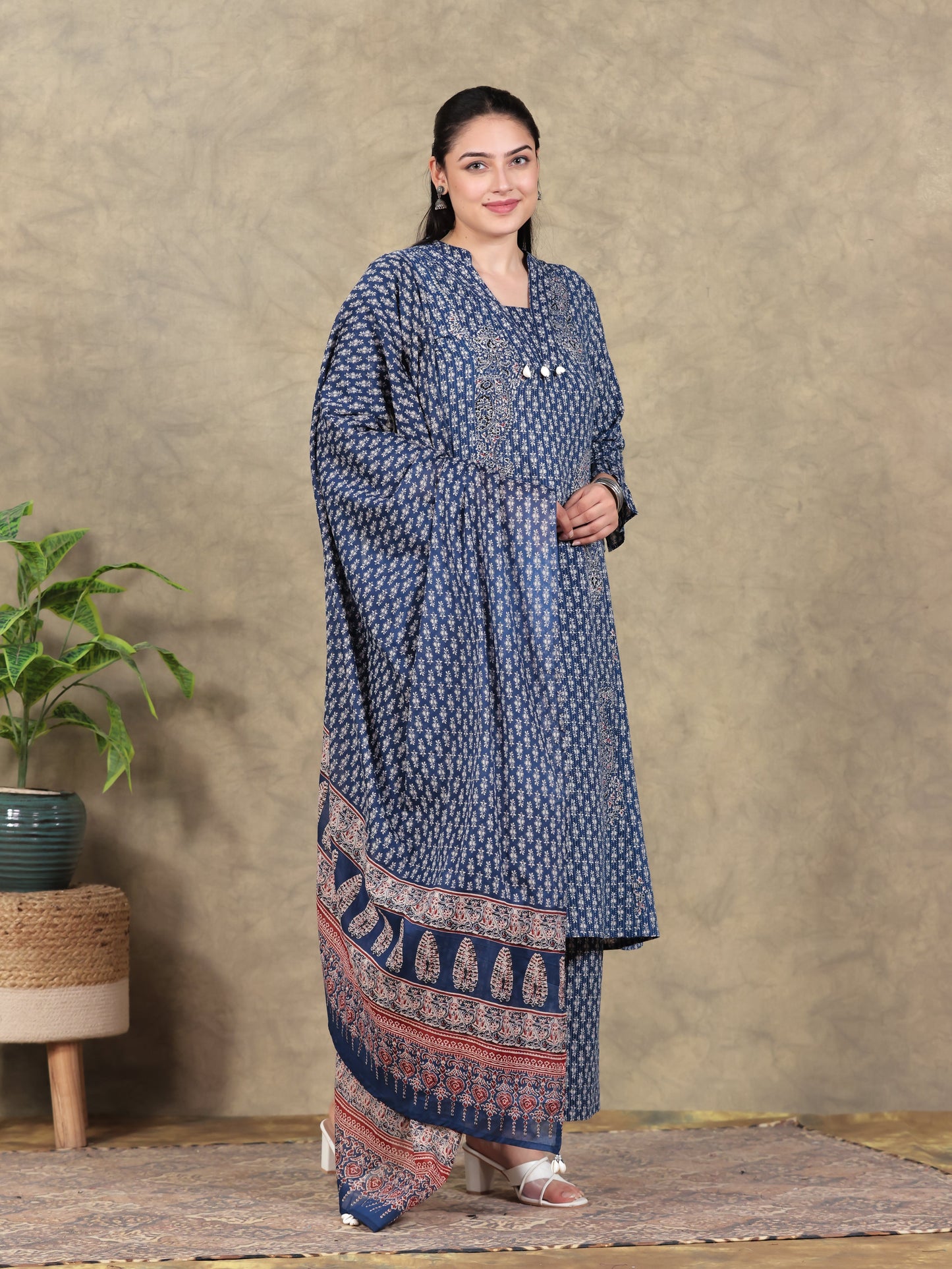 Cotton Voile Butti Blue Dupatta