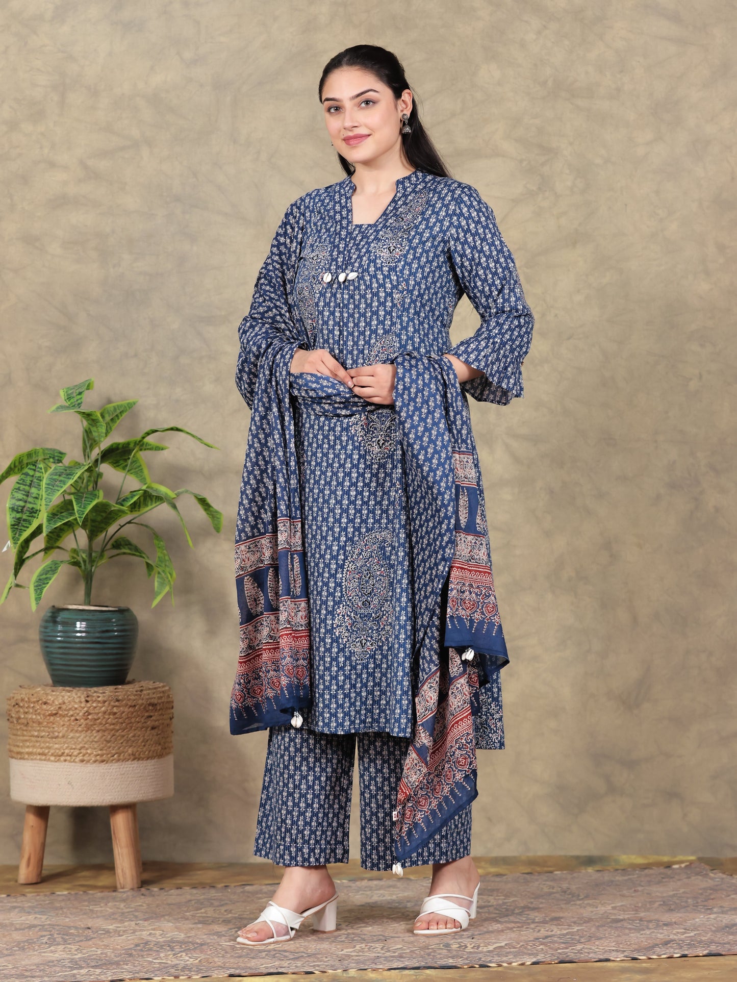 Cotton Voile Butti Blue Dupatta