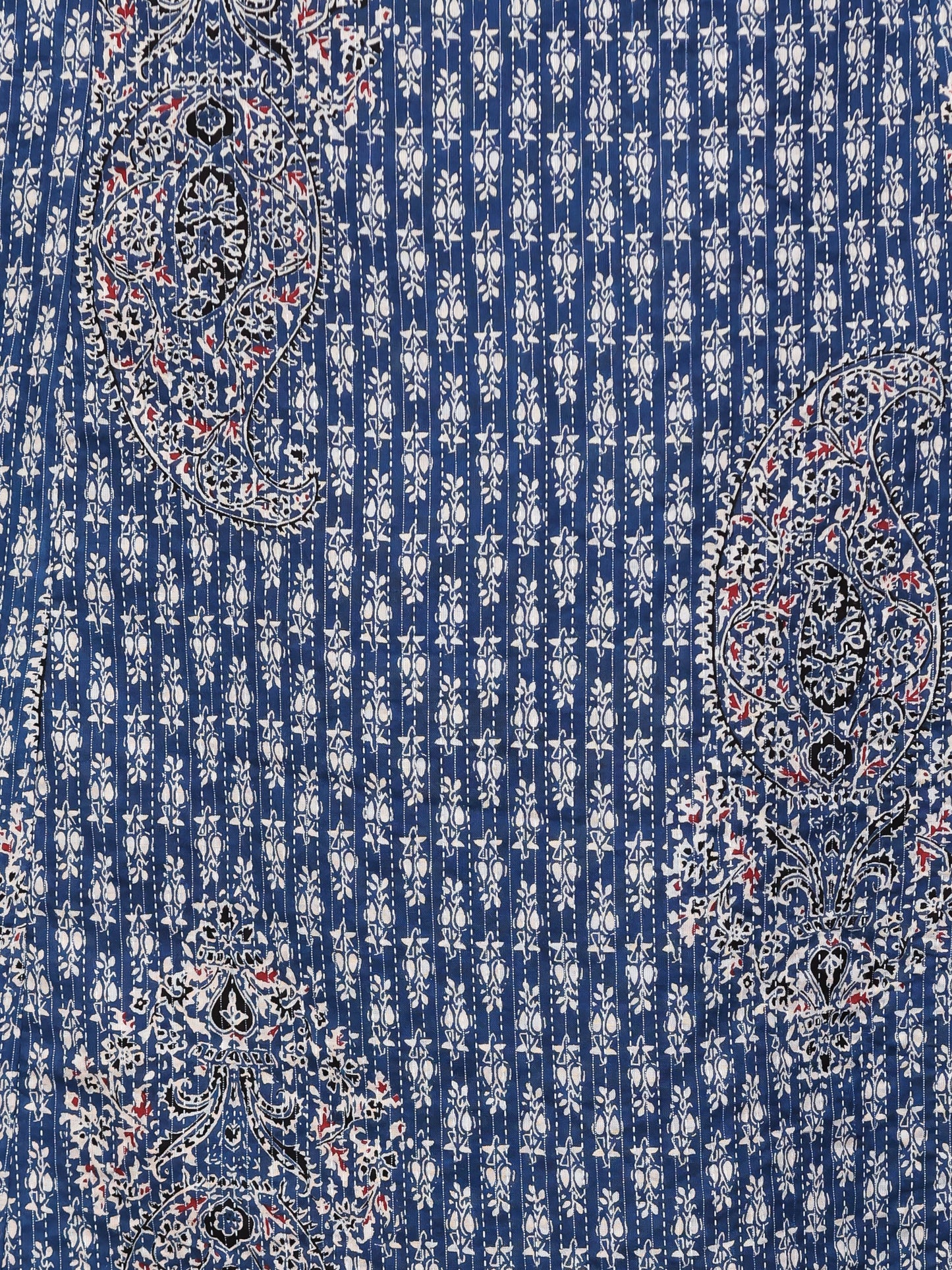 Kantha Cotton Paisley Flared Blue Kurta