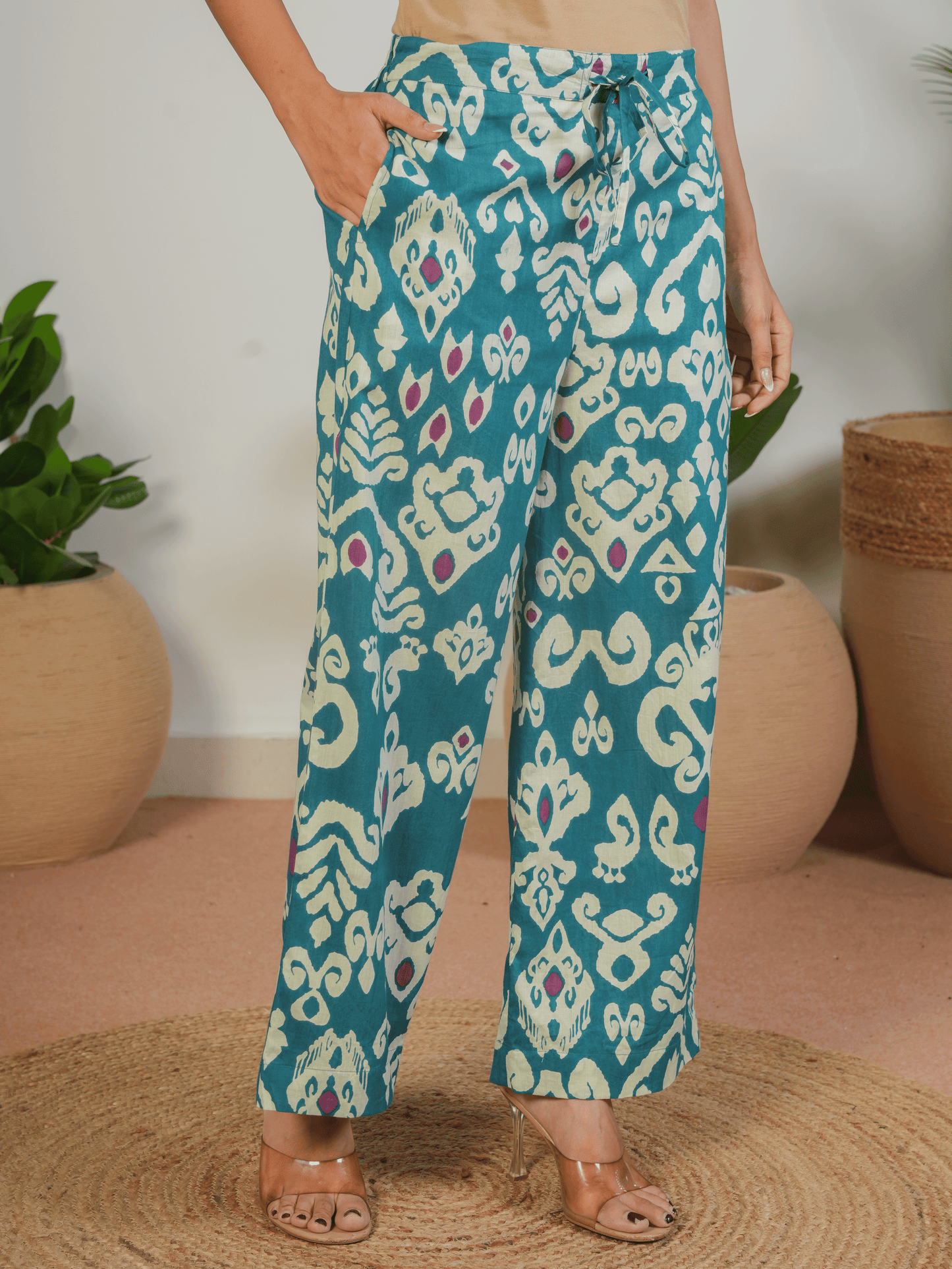 Soft Cotton Ikat High Low Blue Kurta