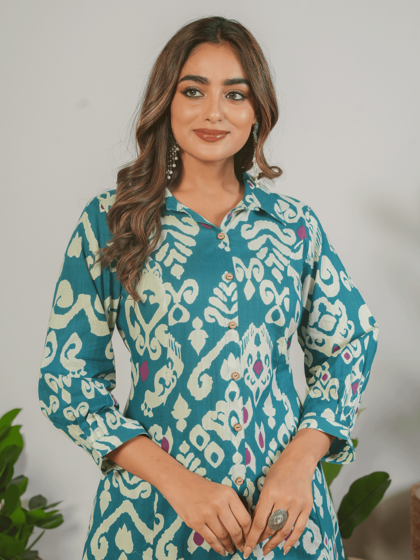 Soft Cotton Ikat High Low Blue Kurta