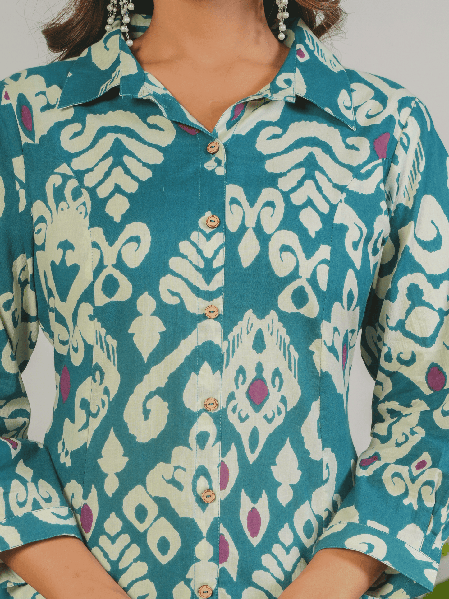 Soft Cotton Ikat High Low Blue Kurta