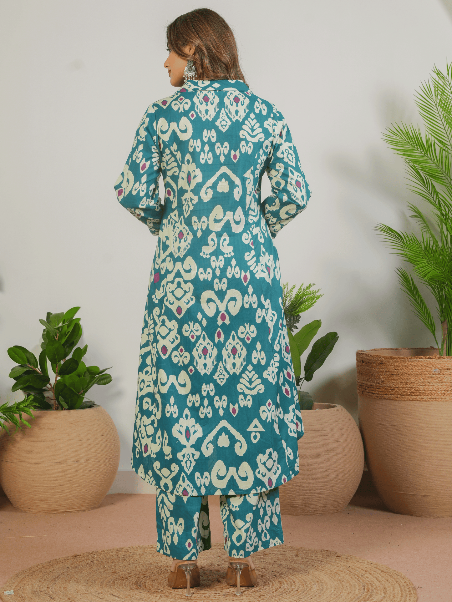 Soft Cotton Ikat High Low Blue Kurta