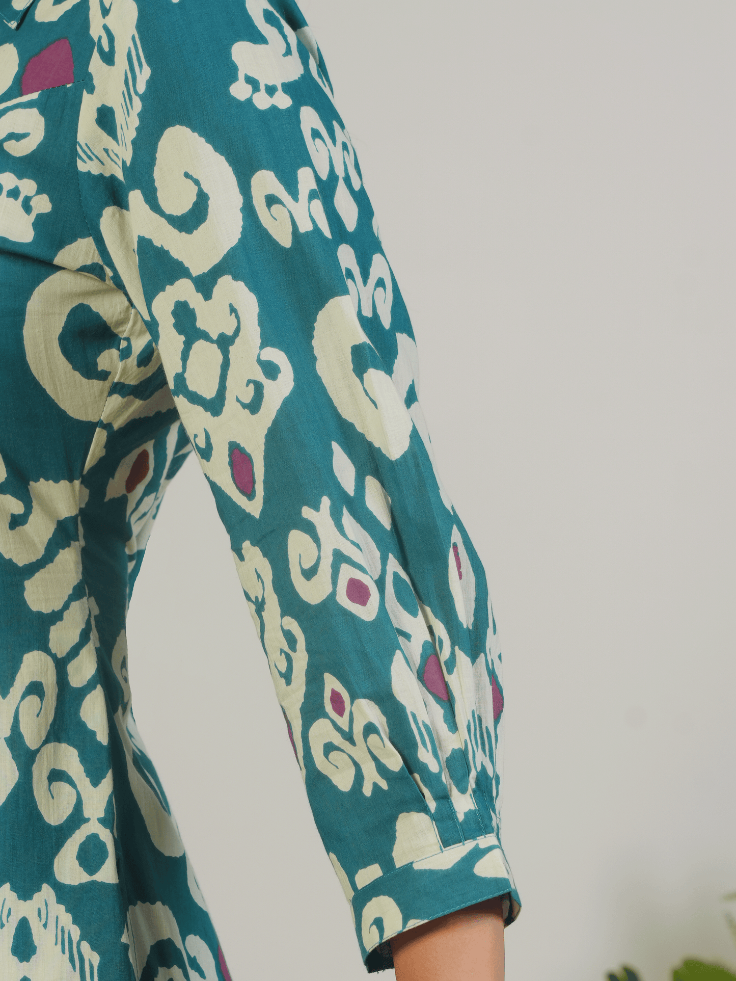 Soft Cotton Ikat High Low Blue Kurta