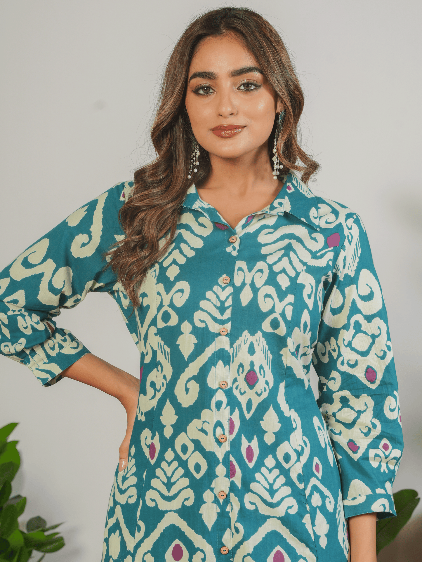 Soft Cotton Ikat High Low Blue Kurta