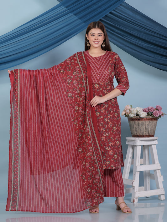 Cotton Voile Border print Red Dupatta