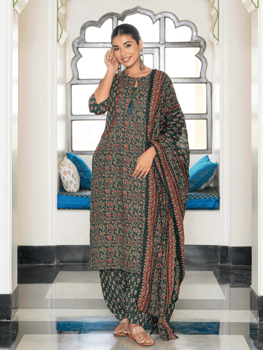 Cotton Voile Butti Green Dupatta