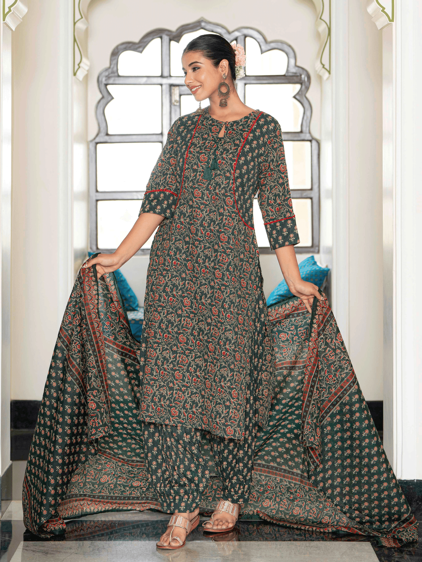 Cotton Voile Butti Green Dupatta
