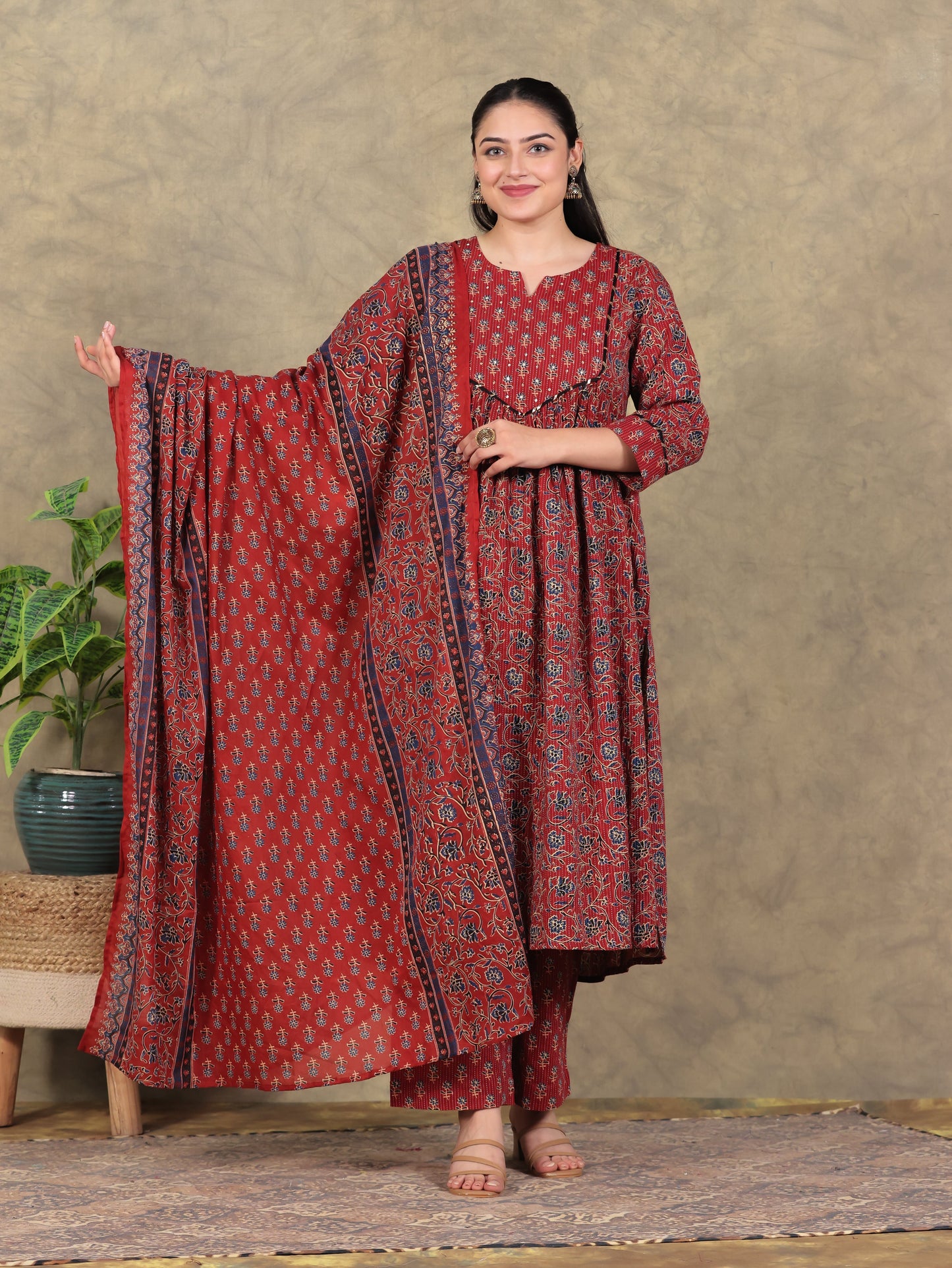 Cotton Voile Floral Red Dupatta