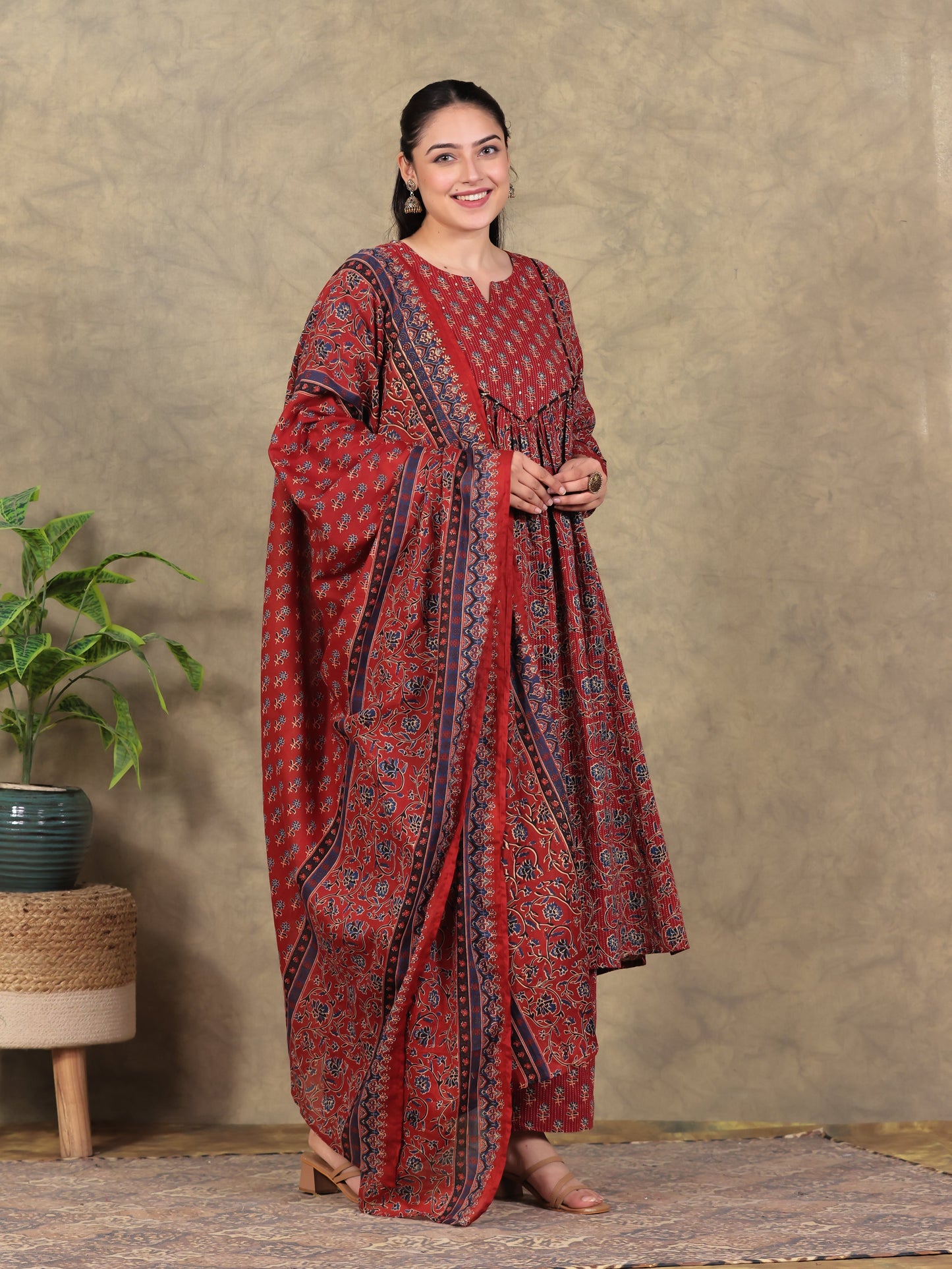 Cotton Voile Floral Red Dupatta