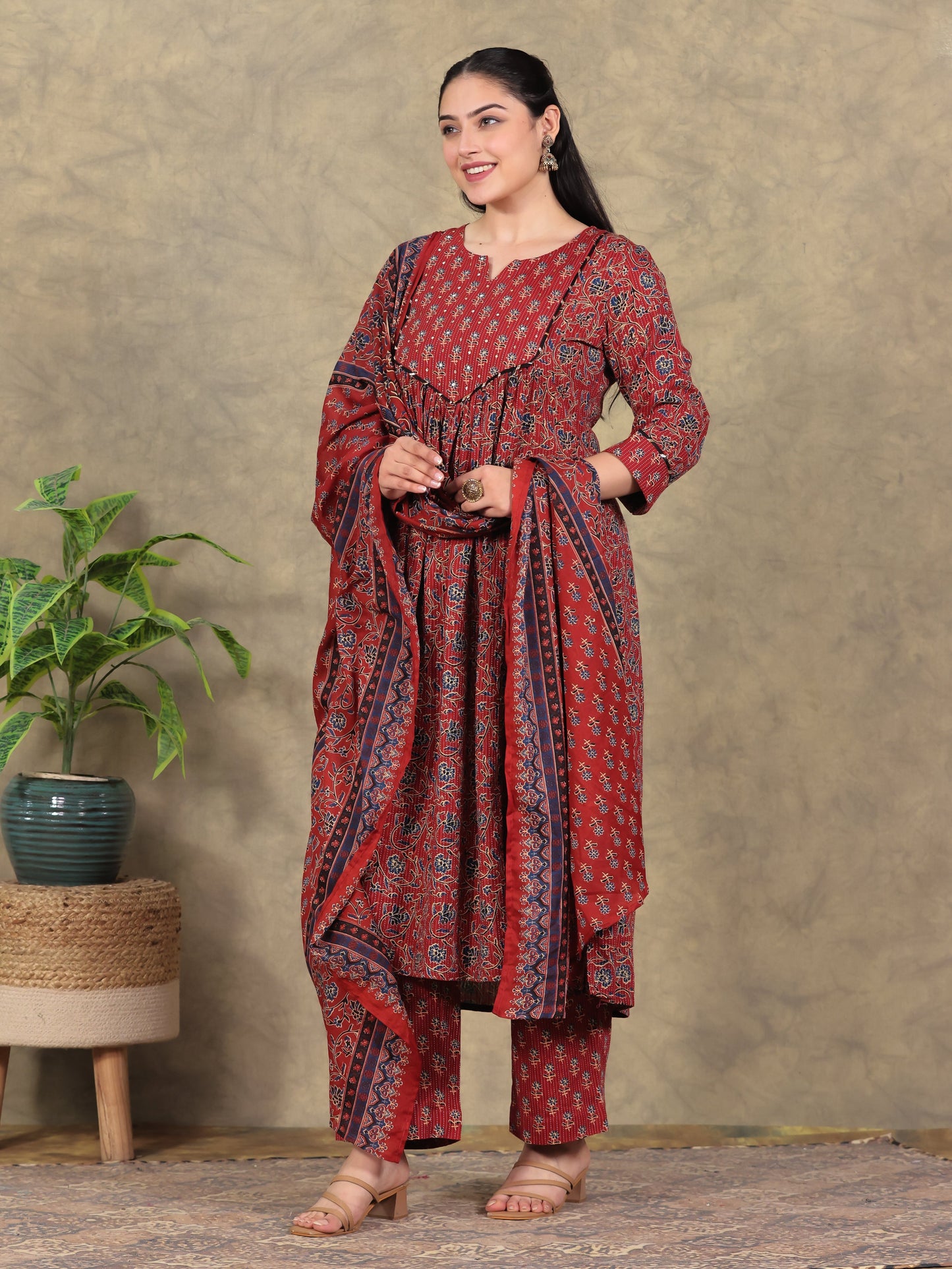 Cotton Voile Floral Red Dupatta