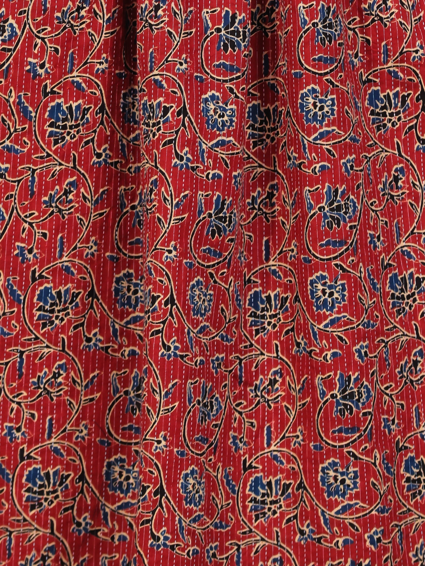 Embroidered Kantha Cotton Floral Flared Red Kurta