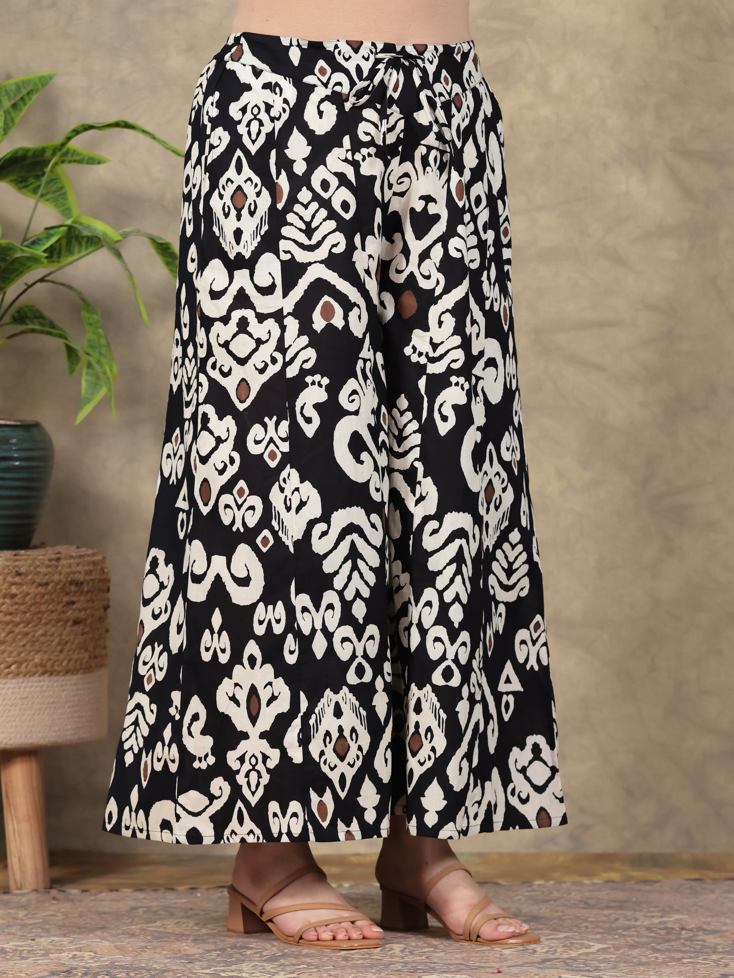 Soft Cotton Ikat Straight Black Kurta