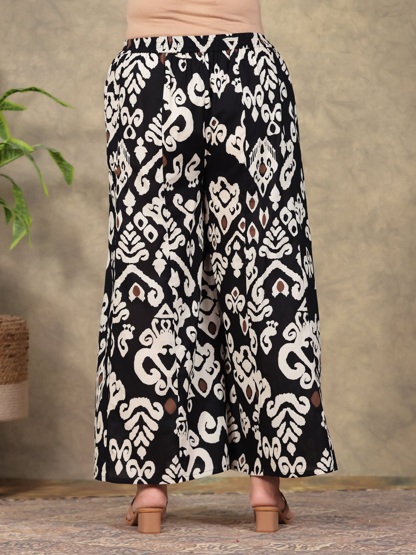 Soft Cotton Ikat Straight Black Kurta