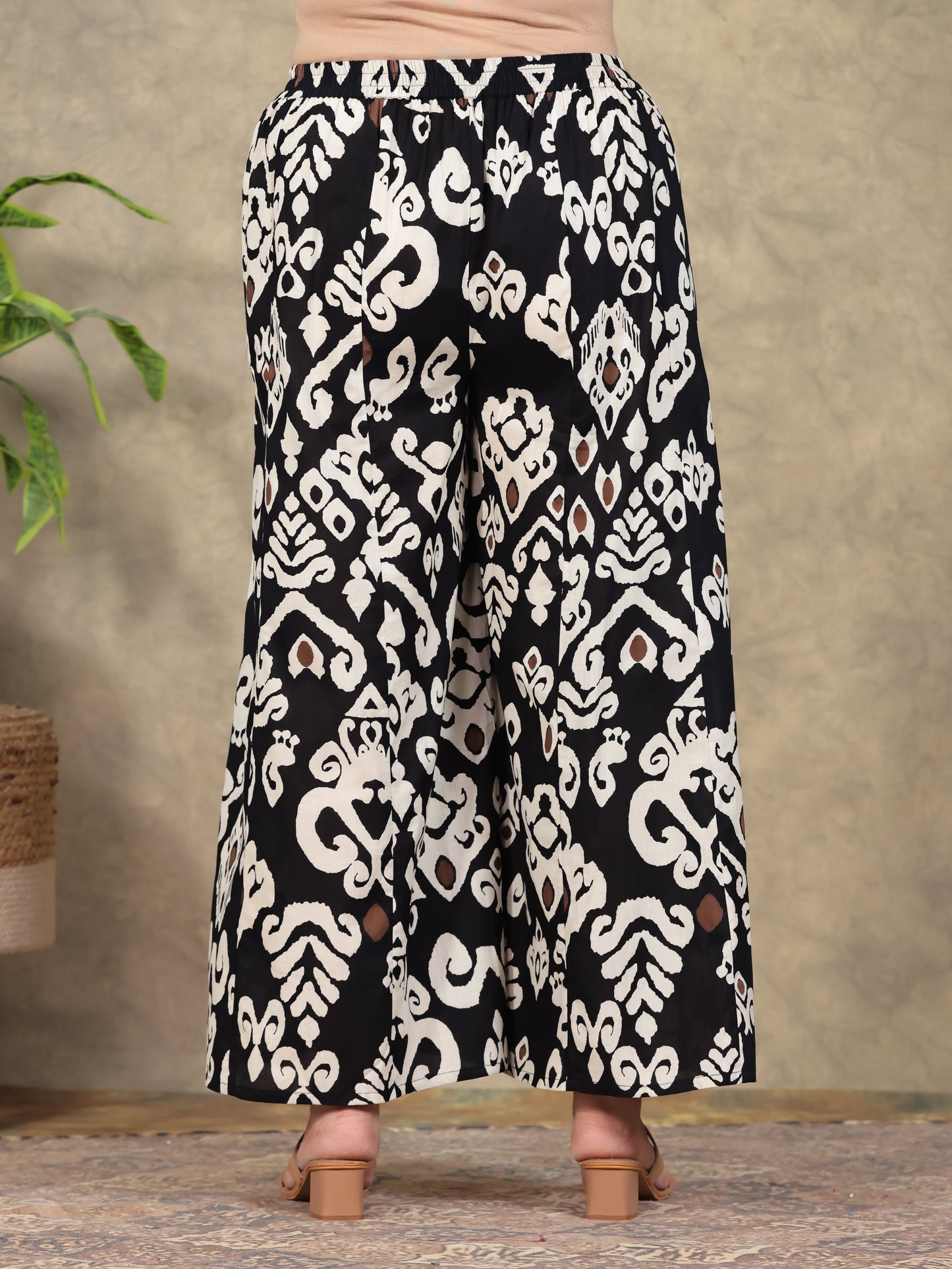 Soft Cotton Ikat Straight Black Kurta
