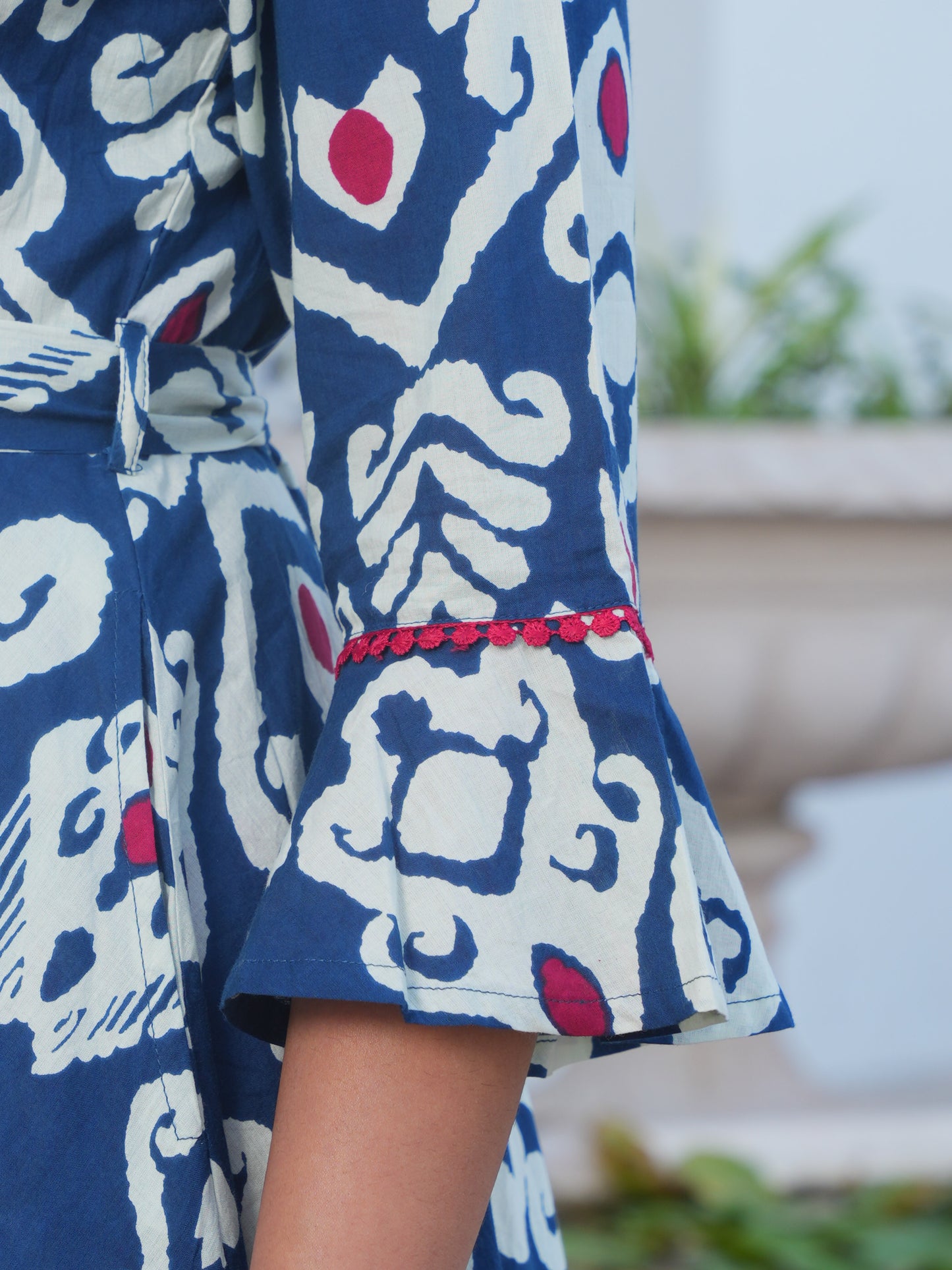 Soft Cotton Ikat Anarkali Navy Blue Dress