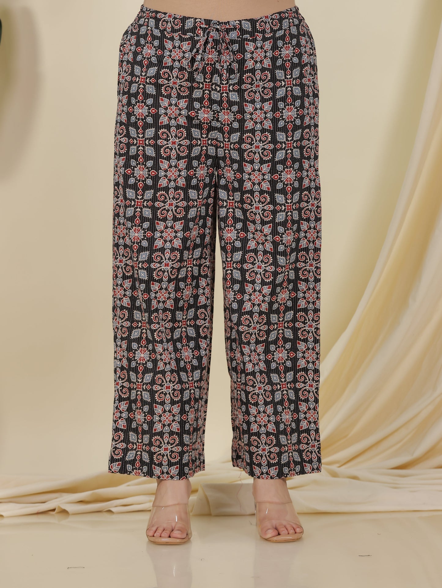 Kantha Cotton Geometric Black Palazzo