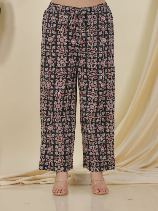 Kantha Cotton Geometric Black Palazzo
