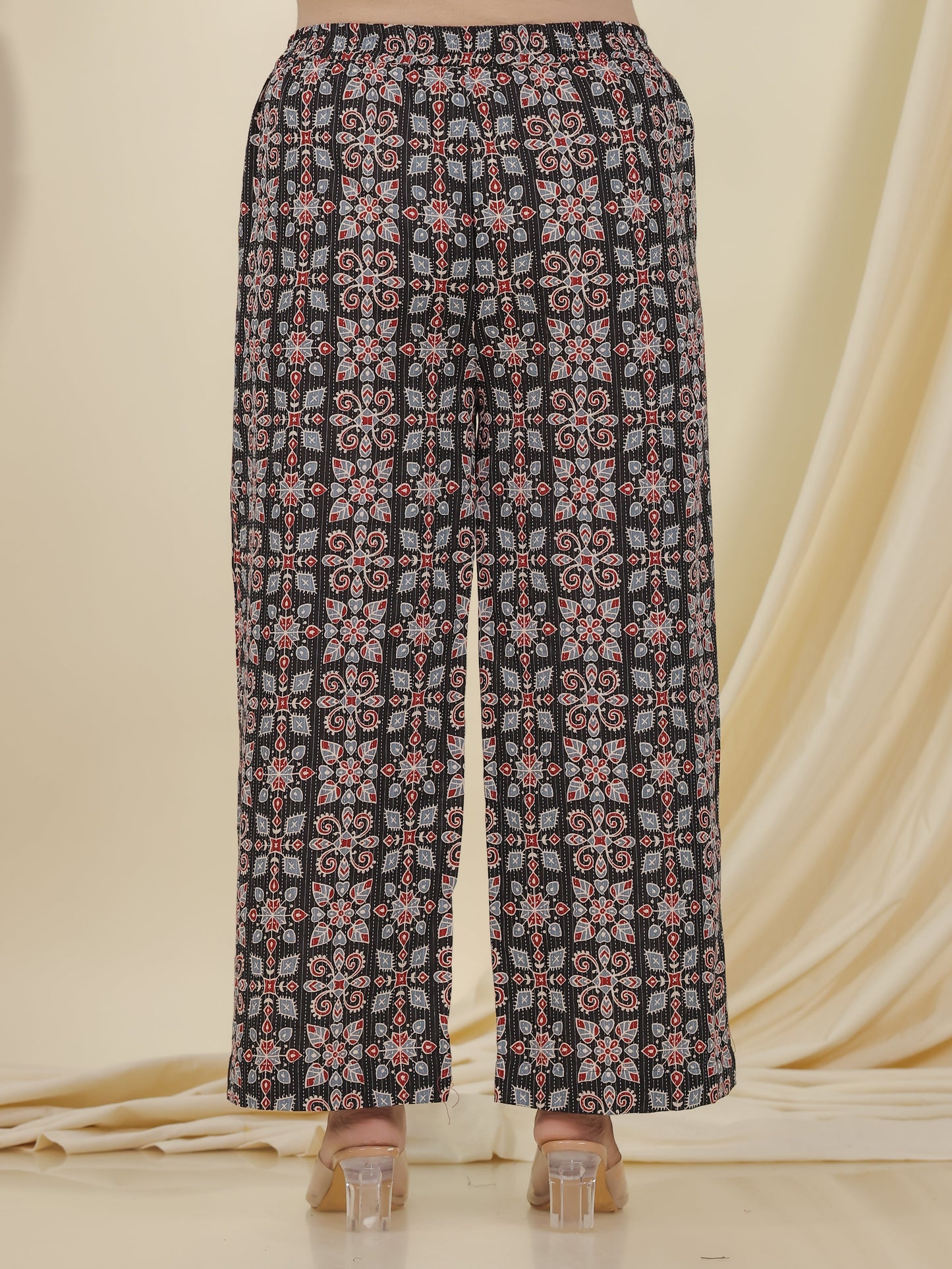 Kantha Cotton Geometric Black Palazzo