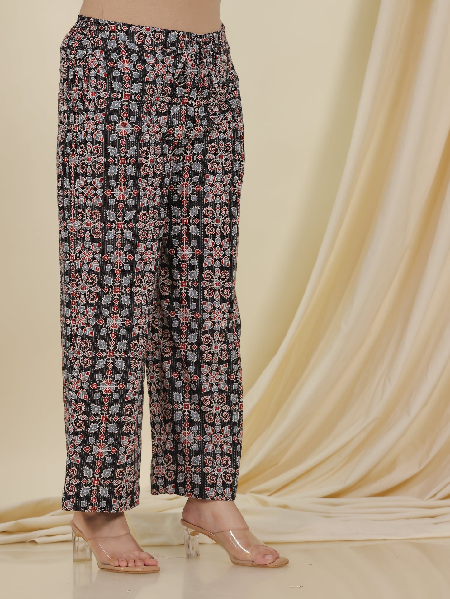 Kantha Cotton Geometric Straight Black Kurta
