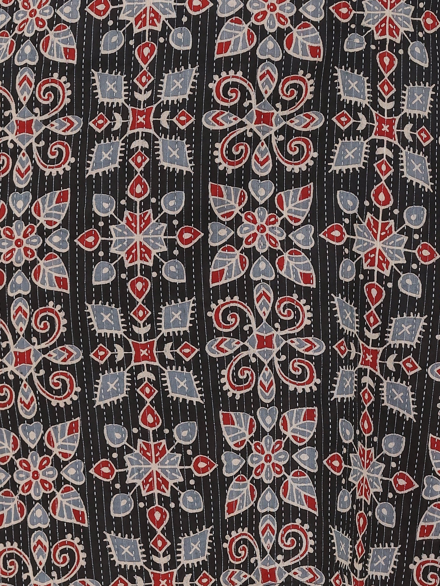 Kantha Cotton Geometric Straight Black Kurta