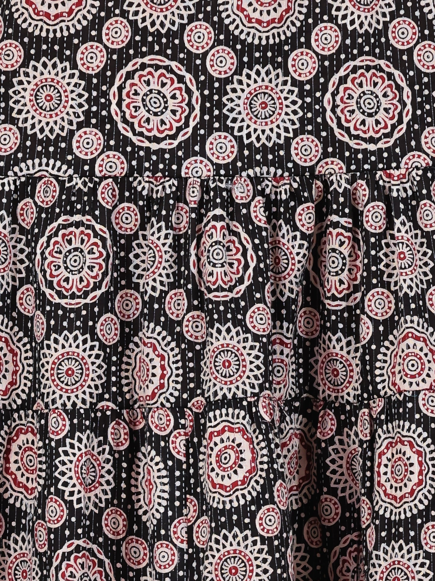 Kantha Cotton Ajrakh Anarkali Black Dress (With Necklace)