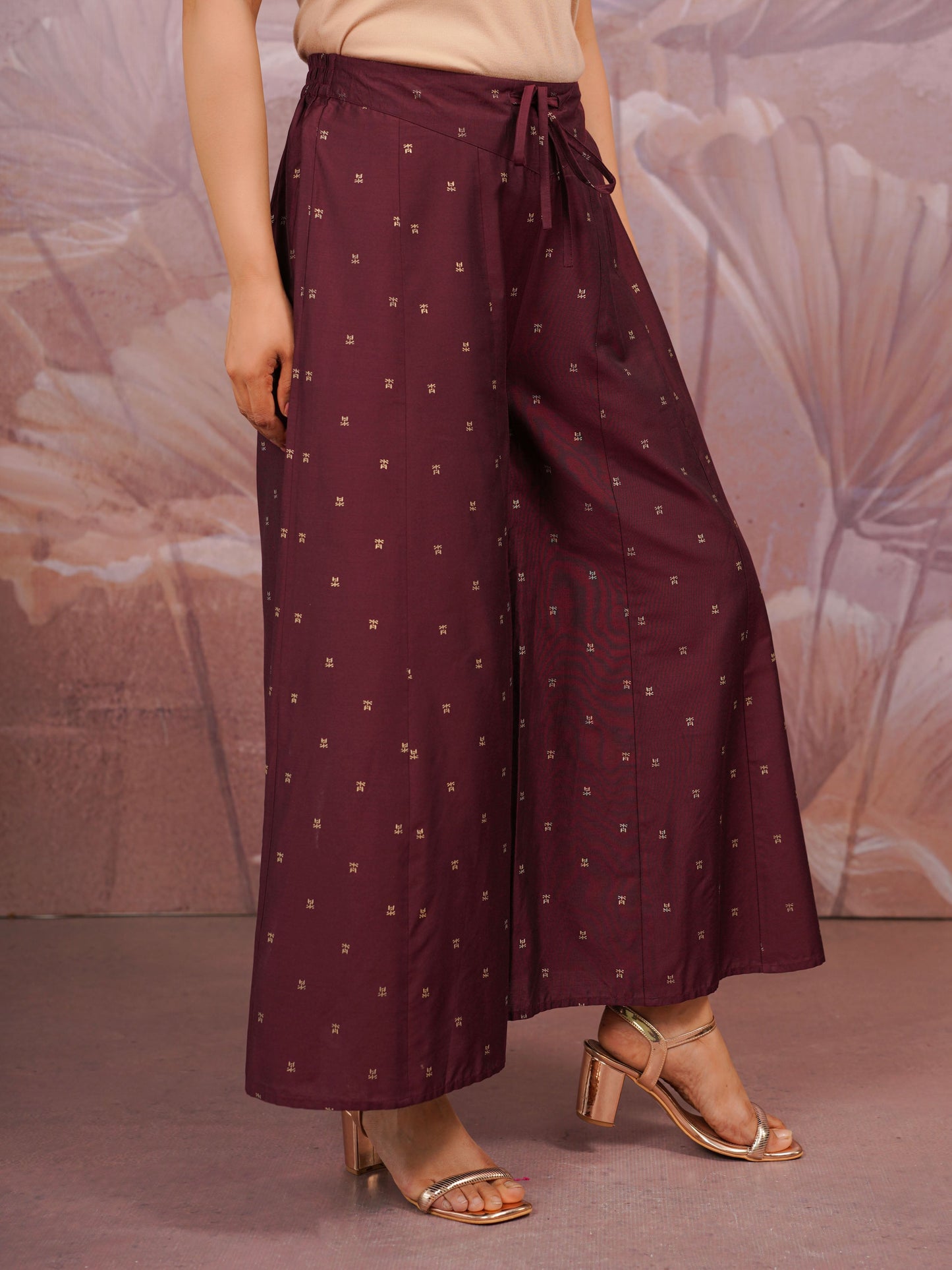 Chanderi Gold foil Maroon Palazzo