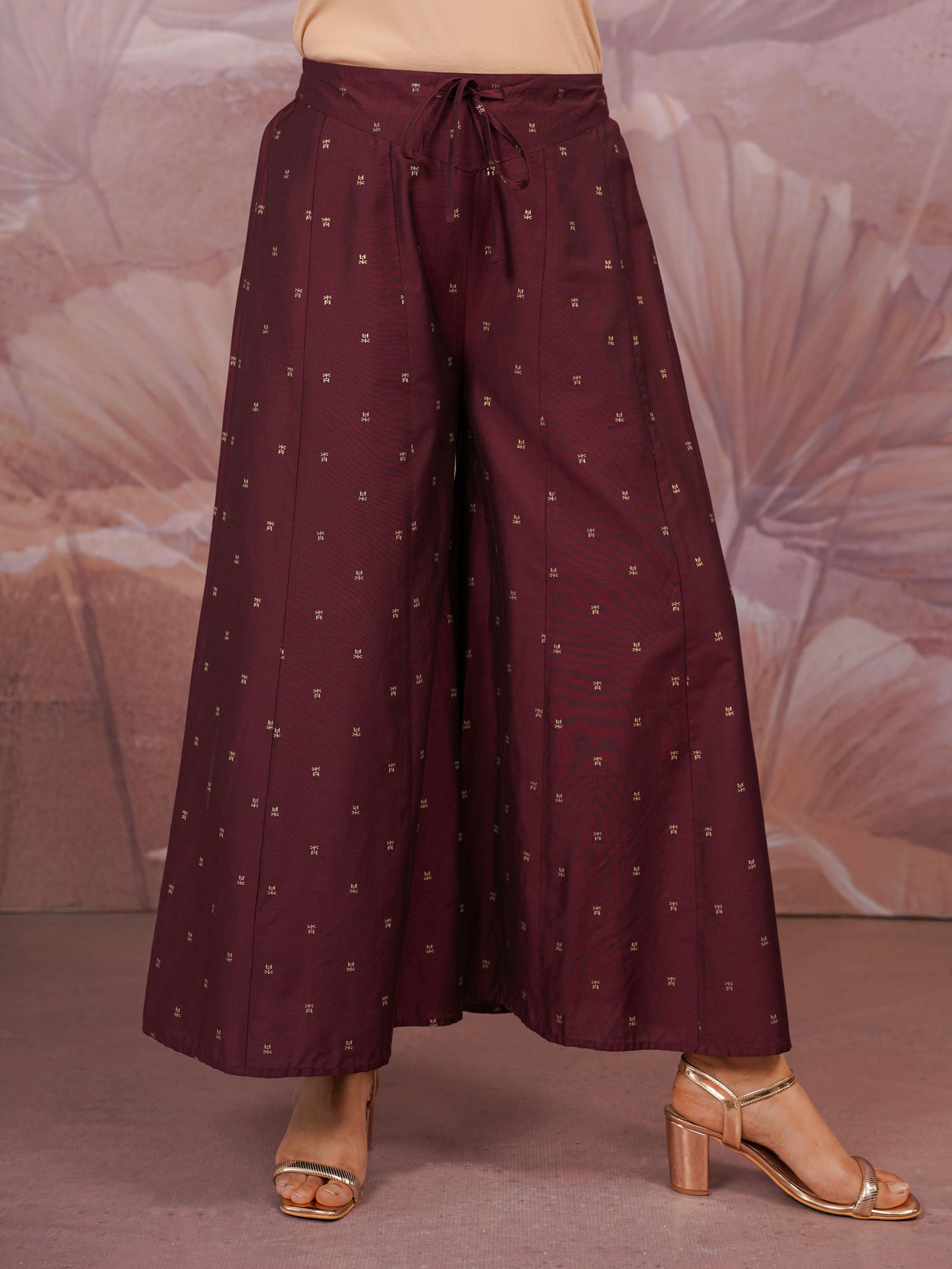 Chanderi Gold foil Anarkali Maroon Kurta