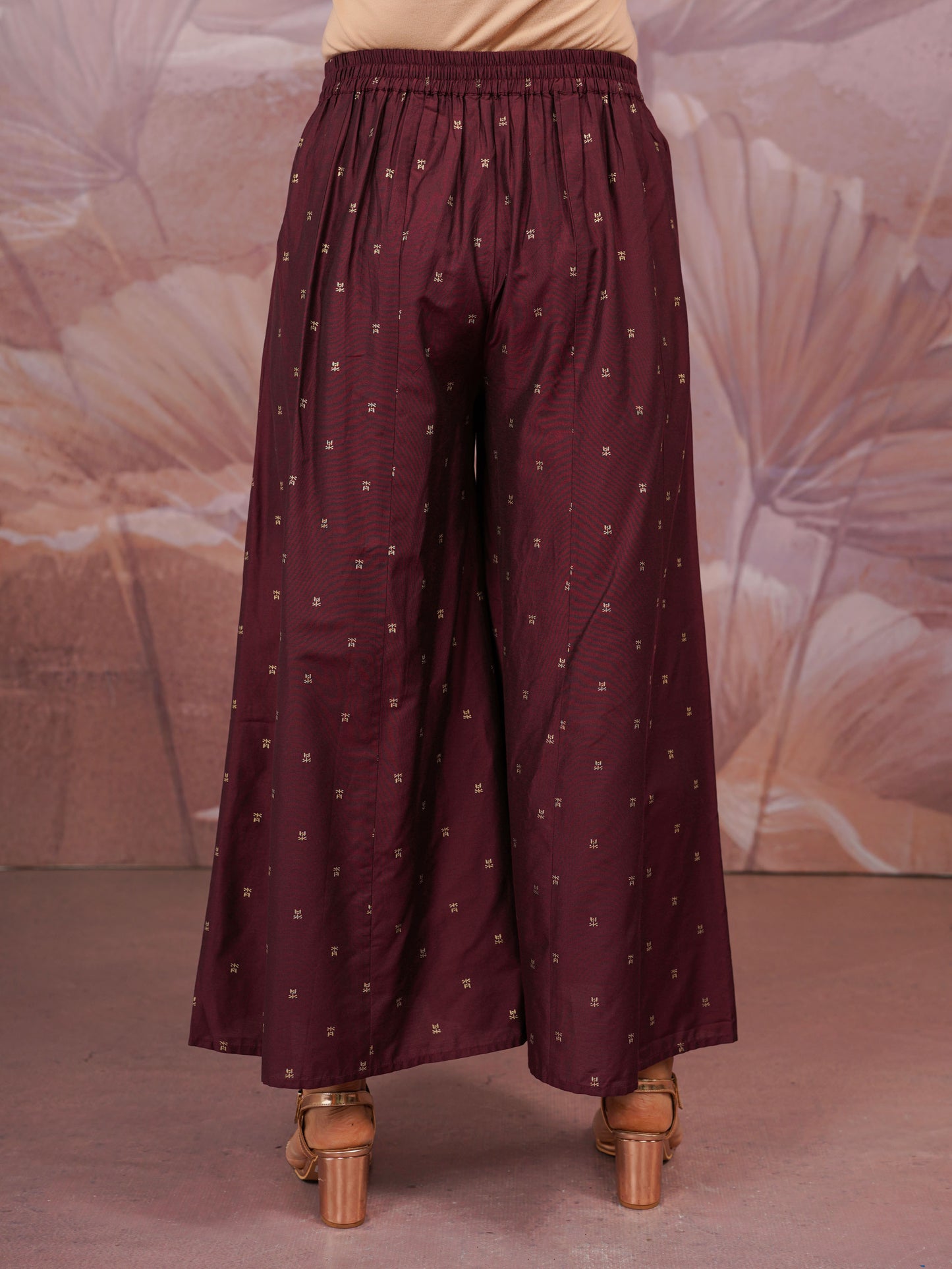 Chanderi Gold foil Anarkali Maroon Kurta
