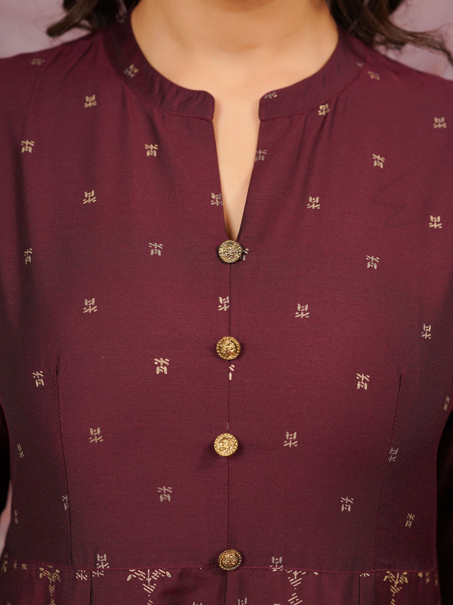 Chanderi Gold foil Anarkali Maroon Kurta
