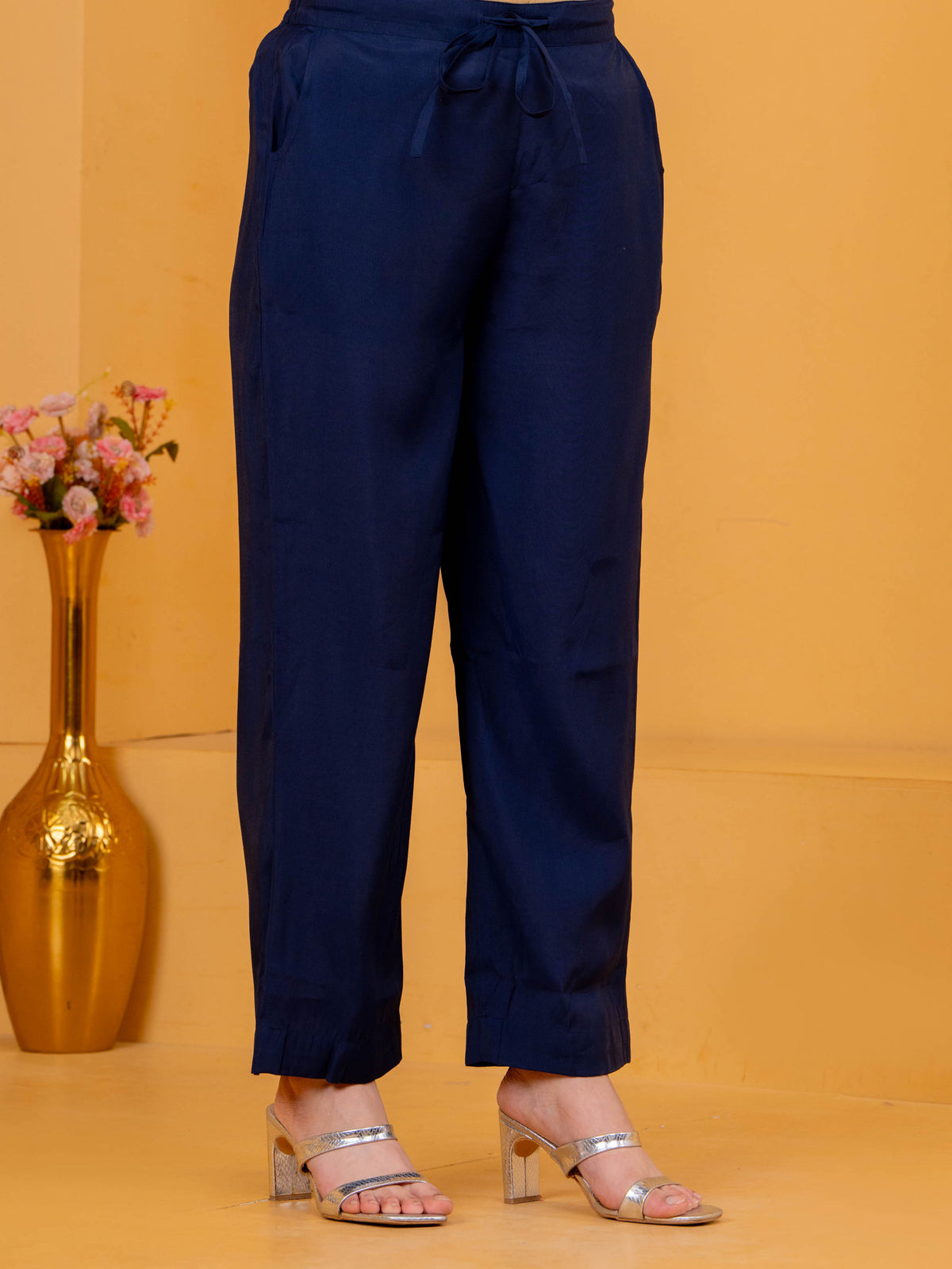 Chanderi Geometric Straight Navy Blue Kurta