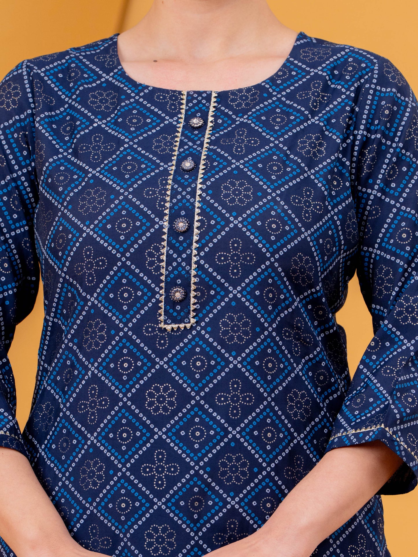 Chanderi Geometric Straight Navy Blue Kurta