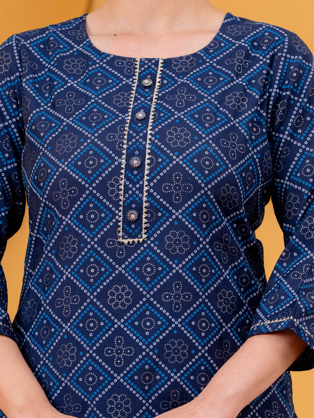 Chanderi Geometric Straight Navy Blue Kurta