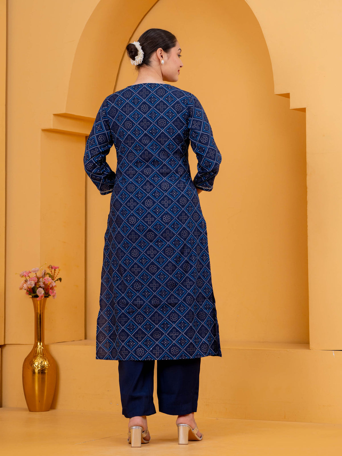 Chanderi Geometric Straight Navy Blue Kurta