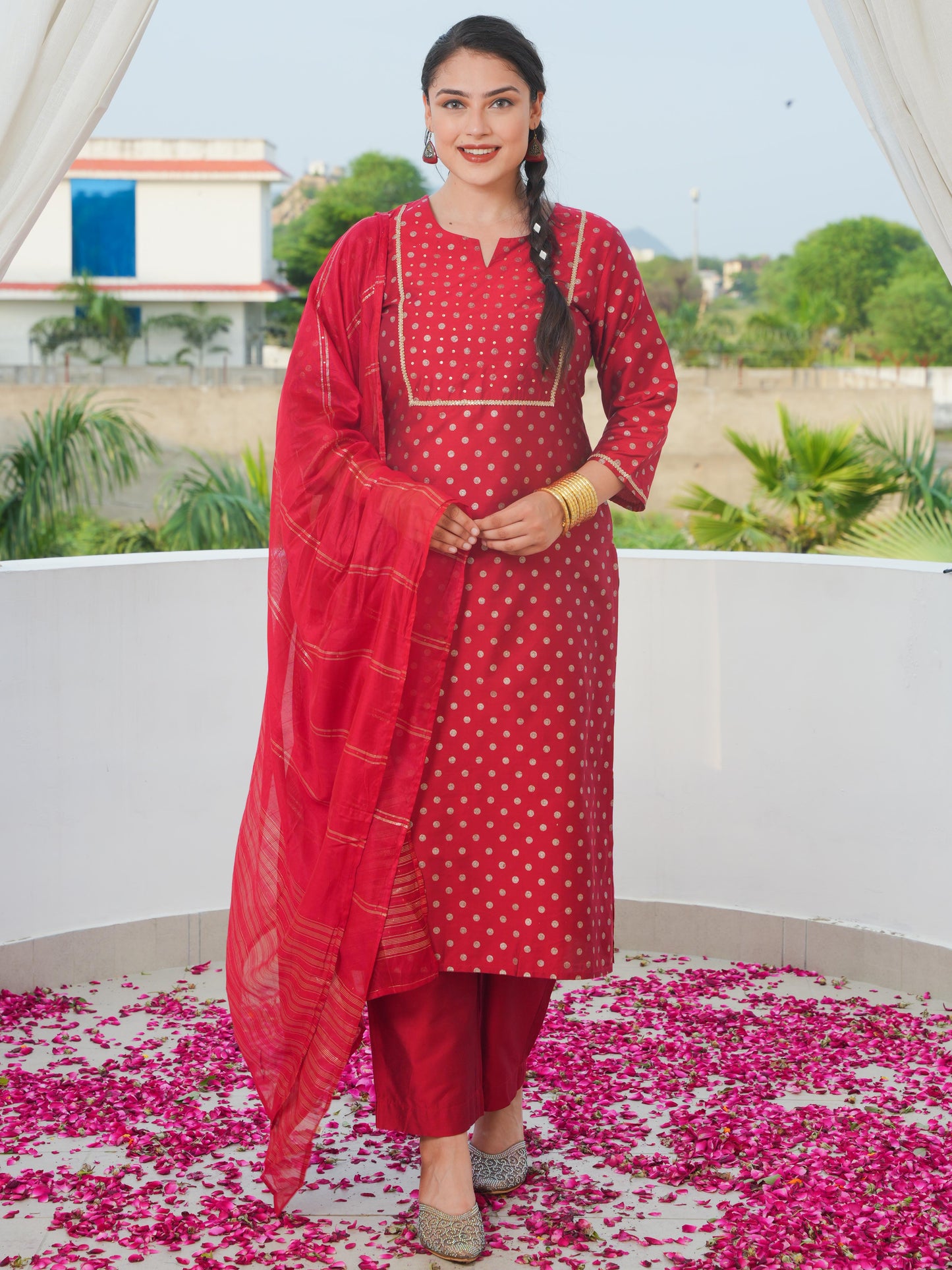 Georgette Solid Red Dupatta