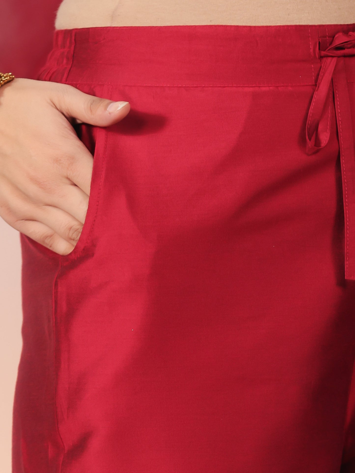 Embroidered Roman silk Gold foil Straight Red Kurta