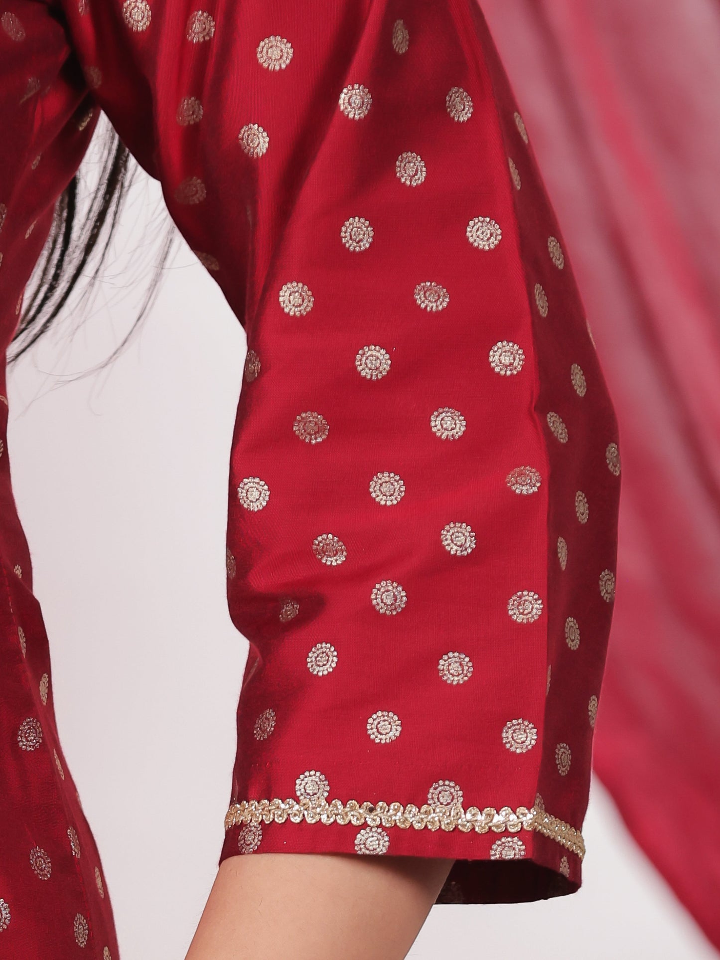 Embroidered Roman silk Gold foil Straight Red Kurta