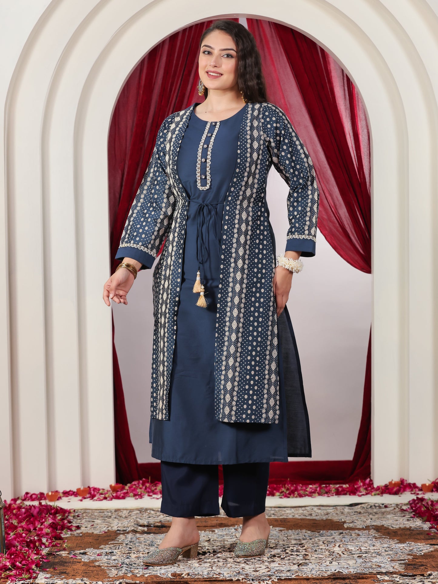 Poly Chanderi Dew Drop Straight Blue Kurta
