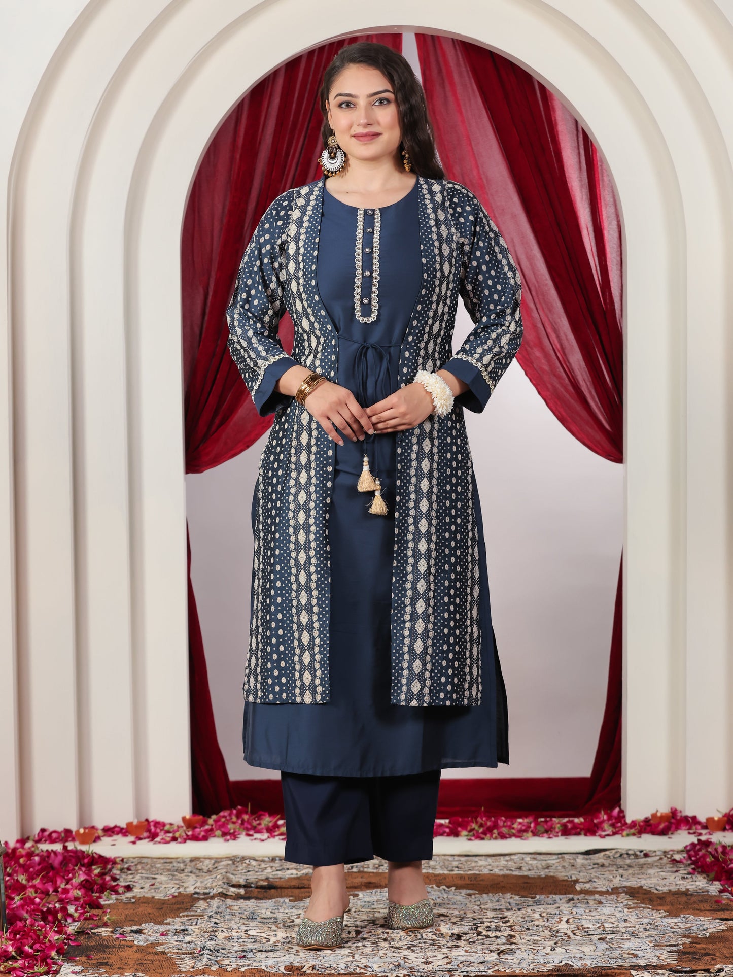 Poly Chanderi Dew Drop Straight Blue Kurta