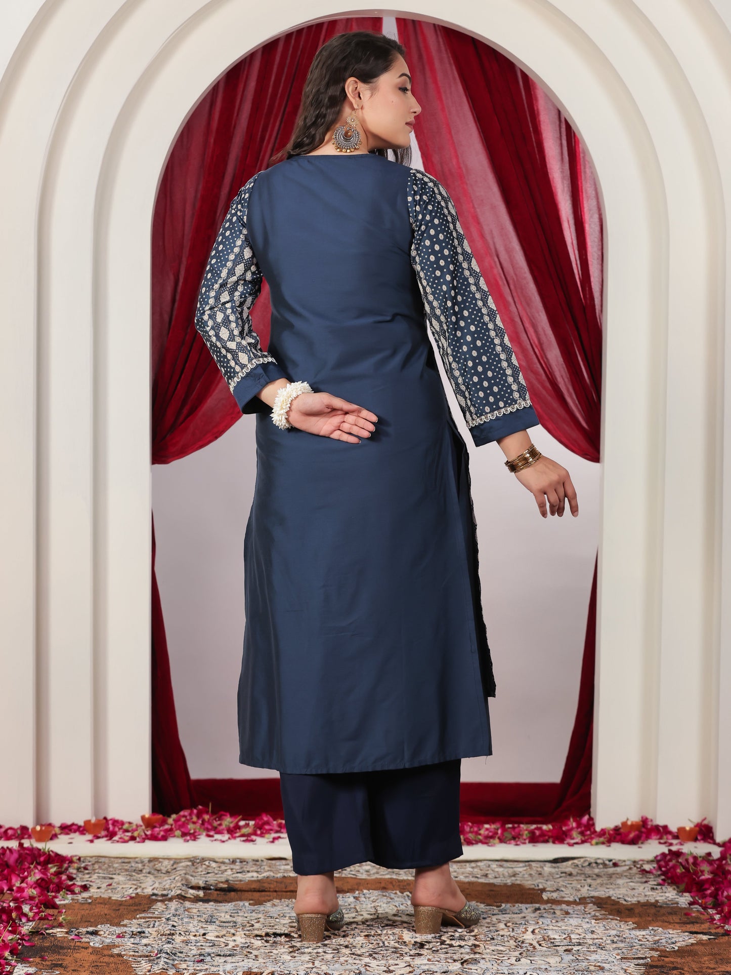 Poly Chanderi Dew Drop Straight Blue Kurta