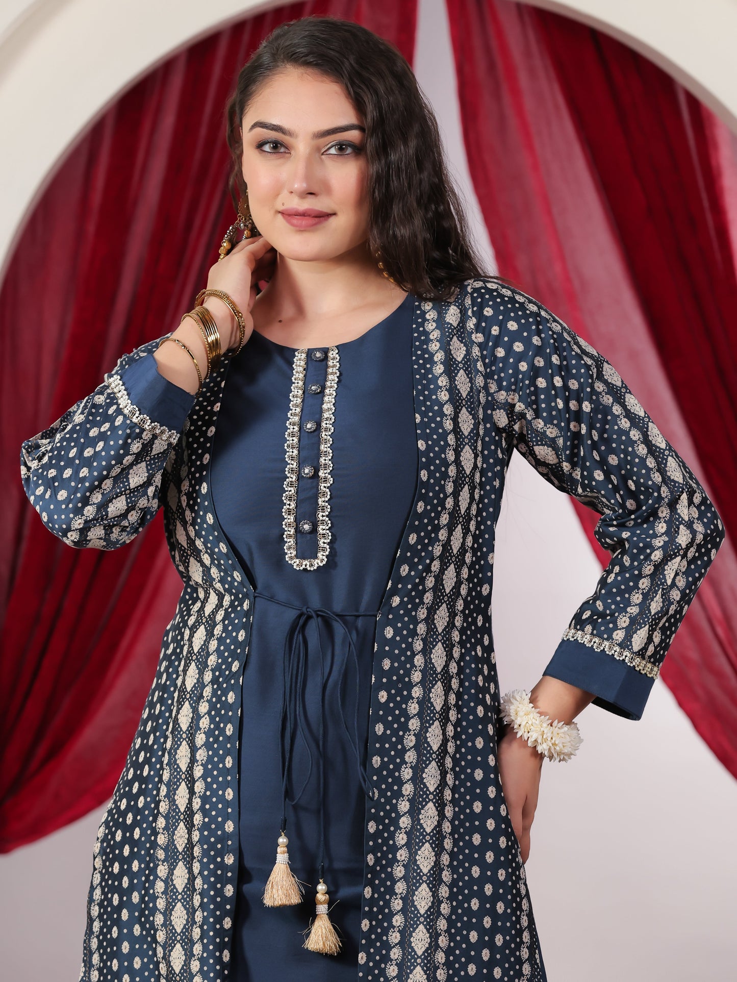 Poly Chanderi Dew Drop Straight Blue Kurta