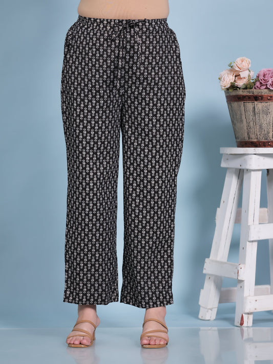 Kantha Cotton Butta Black Straight Trousers