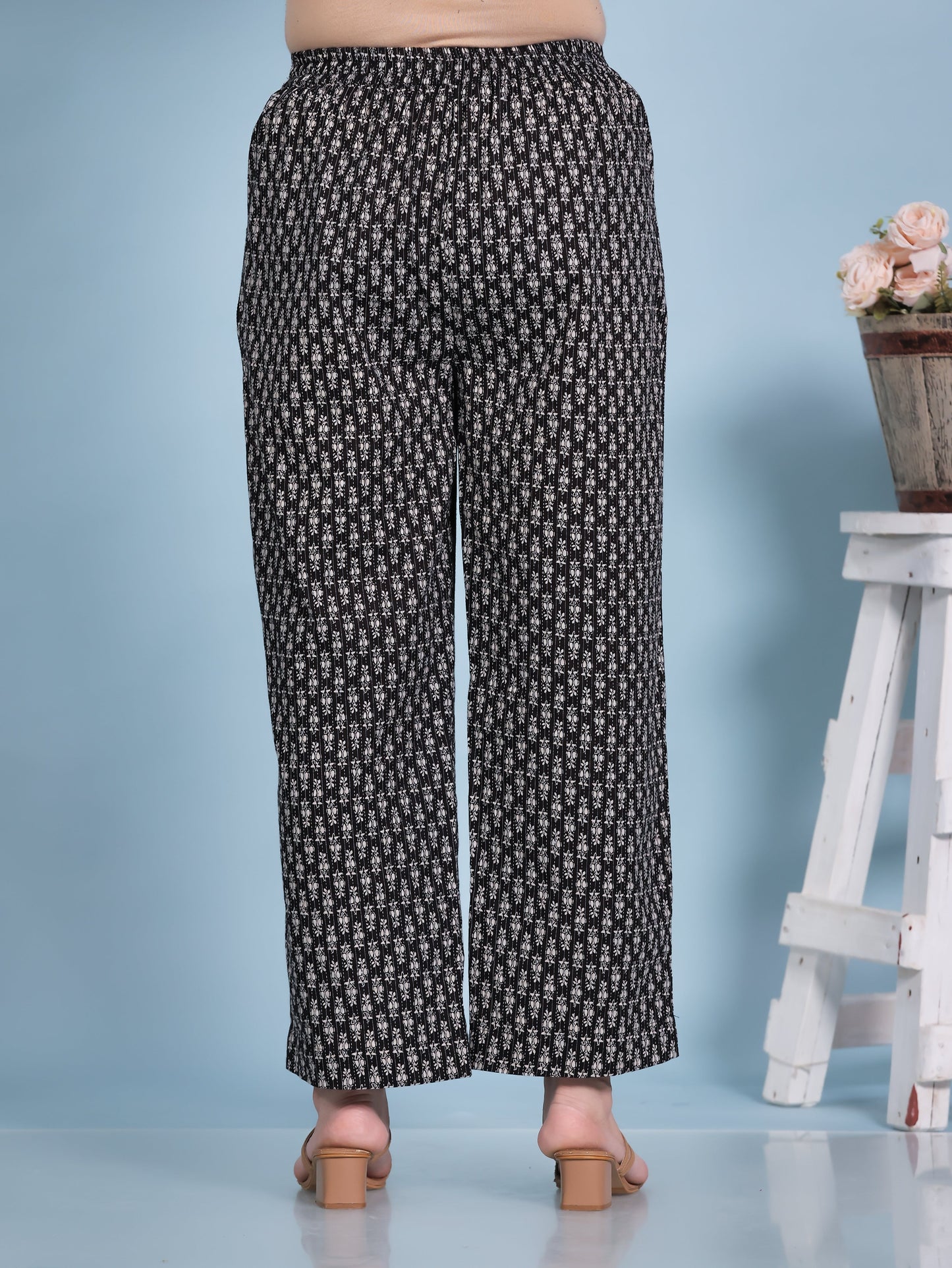 Kantha Cotton Butta Black Straight Trousers