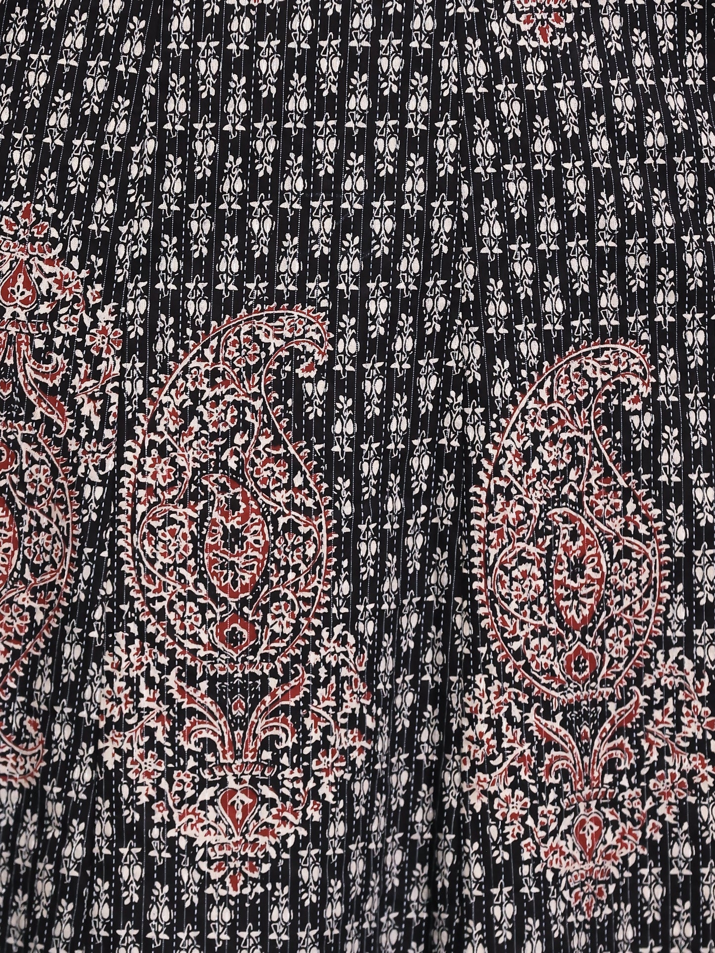 Embroidered Kantha Cotton Bagru Straight Black Kurta